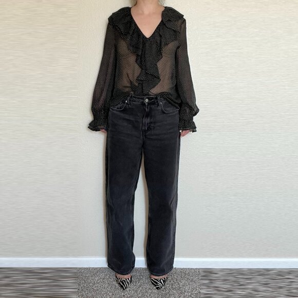 Black Polka Dot Mango Blouse Size L - Picture 1 of 10